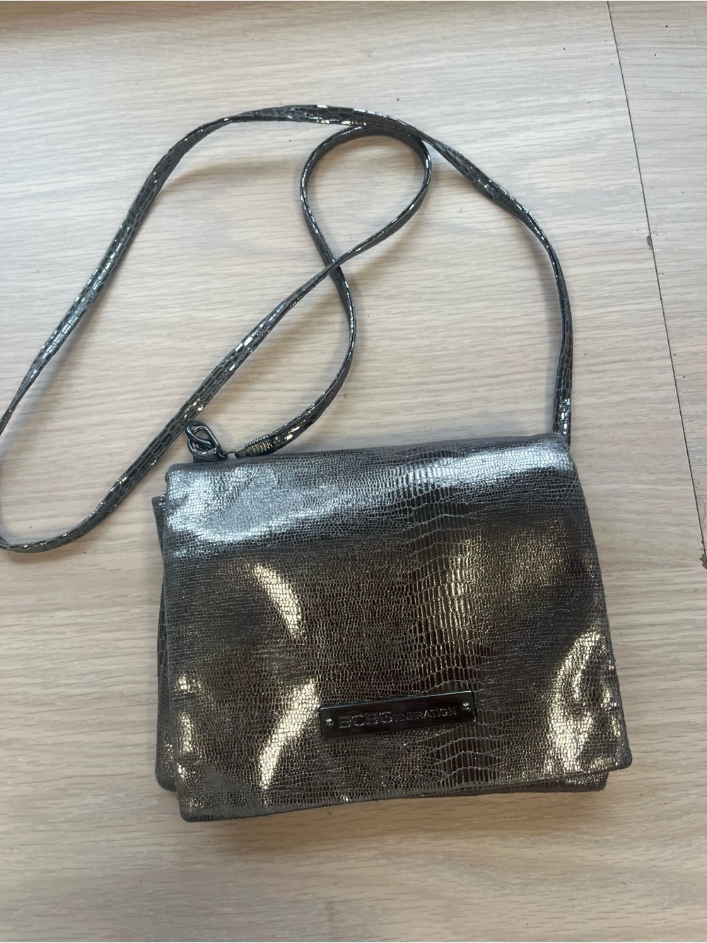 BCBGeneration Metallic Gunmetal Lizard-Embossed Crossbody Bag